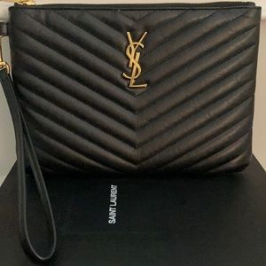 YSL Leather Chevron Pouch Wallet